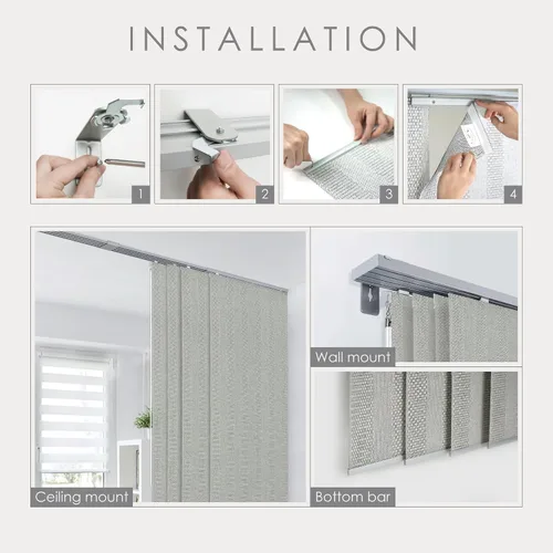 Vista 5 de GoDear Design - Persianas ajustables deslizantes para puertas de vidrio, cortinas verticales con panel de riel, puertas de armario, riel extensible