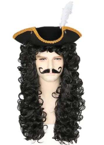 Vista 2 de Topcosplay Pelucas para hombre y barba larga Staight Cosplay Halloween disfraz peluca (negro)