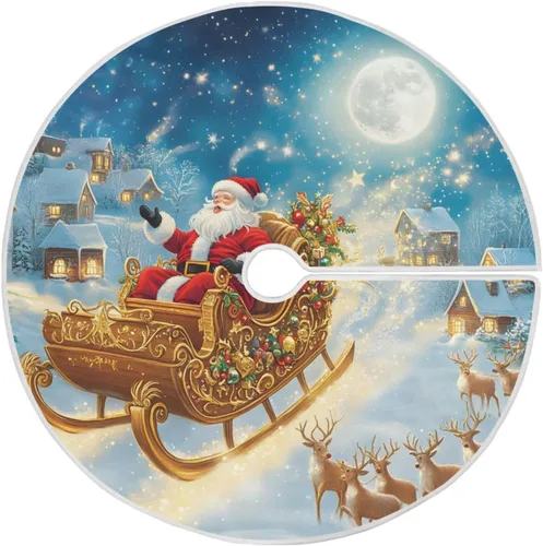 Vista 13 de ALAZA Decoración de falda de árbol de Navidad, adorno pequeño de 35.4 pulgadas con copos de nieve azules de invierno con purpurina para fiesta