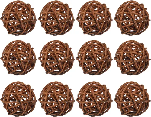 Vista 19 de MECCANIXITY 20 bolas decorativas de mimbre de ratán de 1.2 pulgadas para rellenos de jarrones, bodas, jardines, fiestas de pasillo, color negro