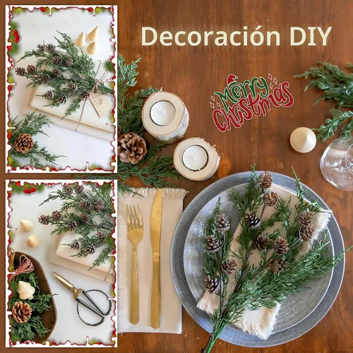Vista 4 de Tallos de cedro artificiales Ivydale, ramas de pino Norfolk artificiales para decoración de Navidad, 12 tallos de pino falsos con 2 ramas de conos