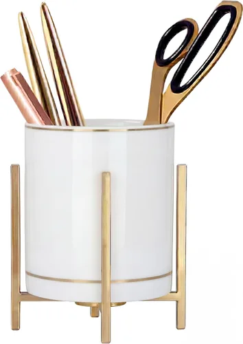 Vista 14 de Vaso de cerámica para escritorio, soporte de lápiz blanco y negro para escritorio, soporte para brochas de maquillaje de escritorio, soporte