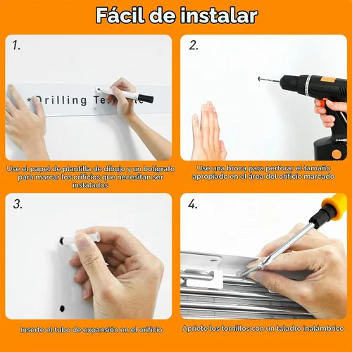 Vista 6 de Tendedero de Ropa Montado en la Pared, Tendedero de Secado de Ropa Montaje en Pared, Colgador de Ropa Plegable con 2 Asas para Toallas y Plantilla