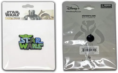 Vista 4 de Pin Mandaloriano de Disney Star Wars Baby YODA Star Wars Troquelado con logotipo de Star Wars, con licencia oficial Lucasfilm Premium Esmalte PIN