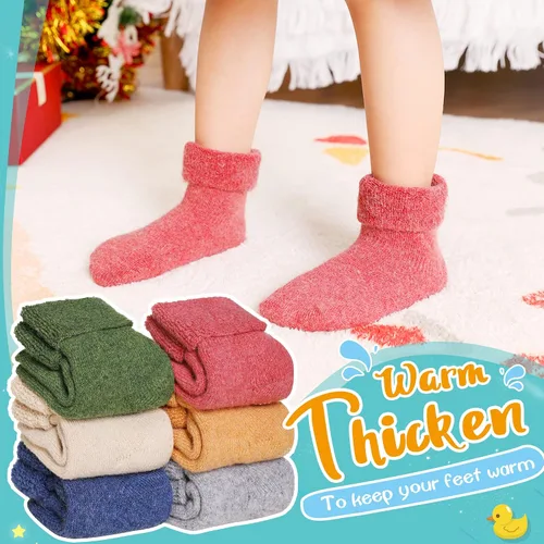 Vista 2 de Eyean Calcetines de lana con agarre para bebé, suaves, cálidos, gruesos, antideslizantes, para niños, niños y niñas, calcetines hasta la pantorrilla