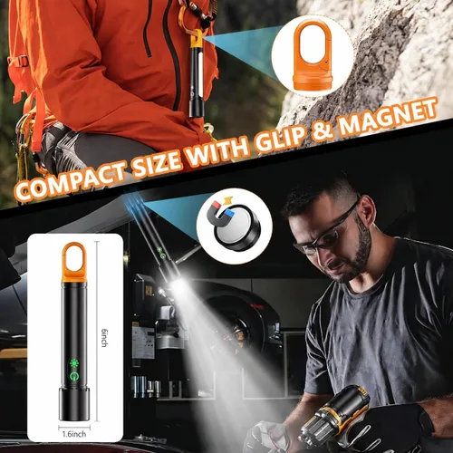Vista 2 de Linterna LED recargable de alto lúmen, linterna súper brillante de 30W, linterna magnética de 2000 lúmenes con 9 modos, linterna de policía