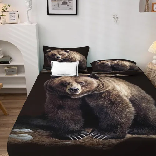 Vista 3 de Bear Sheets - Juego de sábanas de tamaño individual, sábanas de microfibra suave y bolsillo profundo, sábanas y fundas de almohada estampadas sin