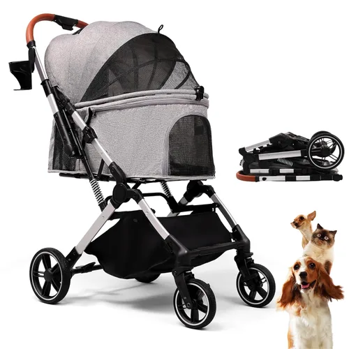 Vista 10 de Bicystar - Carriola para mascotas para perros pequeños y medianos, gatos, hasta 45 libras, de viaje ligera, plegable, todo terreno, 4 ruedas