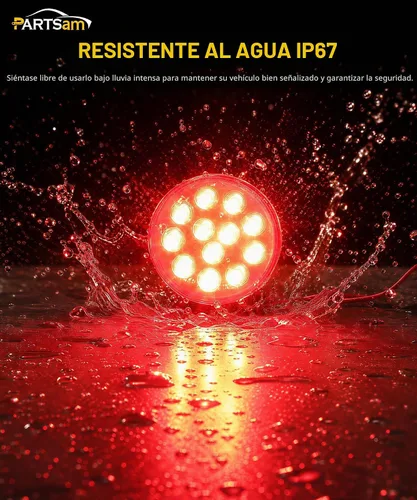 Vista 5 de Partsam 4 luces antiniebla LED redondas de 4 pulgadas, 12 luces LED que incluyen luces, ojales, 3 puntas, cable de 3 clavijas, kit de luces traseras