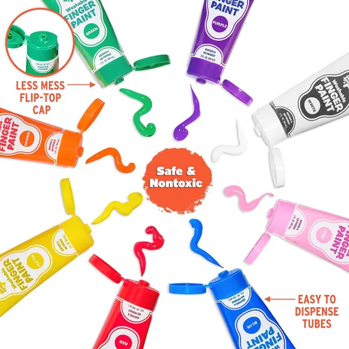 Vista 4 de Pintura para dedos, paquete de 24, lavable, no tóxica, juego de pintura para niños con tubos fáciles de separar, colores vibrantes para suministros