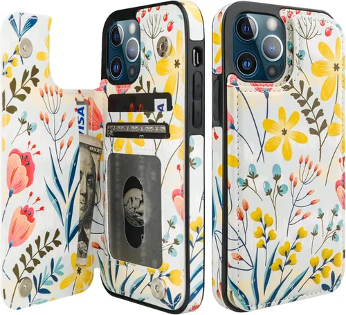 Vista 18 de HAOPINSH Funda tipo cartera para iPhone 12/12 Pro - Bandera americana Girasol, tarjetero, cuero sintético, soporte, cierre magnético doble, a prueba