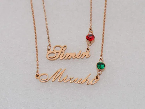 Vista 3 de LikeFun - Collar personalizado con nombre de placa de nacimiento para niñas, acero inoxidable, Rose gold