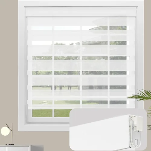 Vista 22 de Changshade - Persianas enrollables sin cordones de cebra de tamaño personalizado para ventana, cortinas enrollables de doble capa con filtro de luz