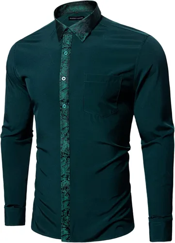 Vista 2 de YOHOWA Camisa de vestir para hombre de algodón de seda de manga larga con botones formal para negocios
