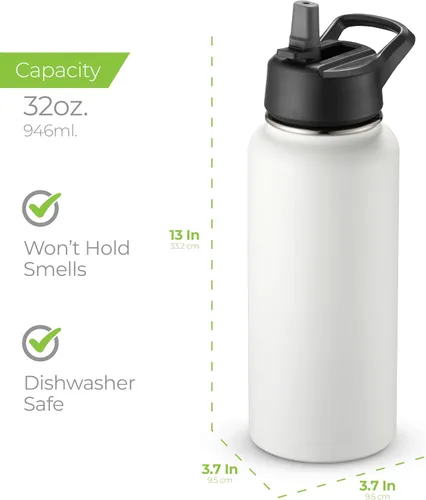 Vista 39 de SIPX™ Botella de Agua Aislada de 18 oz con 3 Tapas – Acero Inoxidable a Prueba de Fugas, Triple Aislamiento – Frío 24 Horas/Caliente 12 Horas – Negro