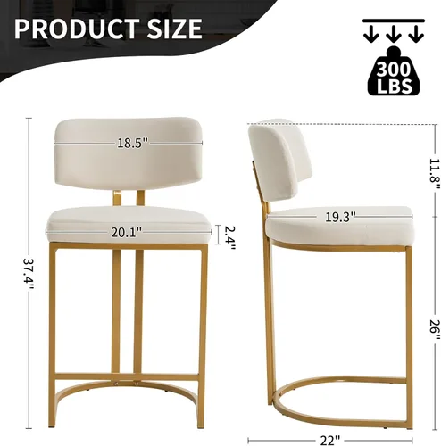 Vista 2 de Modern Barrel - Juego de 2 taburetes de bar, taburetes de altura de mostrador, taburete de terciopelo de 26 pulgadas con respaldo cómodo, silla