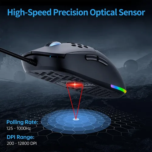 Vista 2 de TMKB Falcon M1SE - Mouse ultraligero para juegos de panal, sensor óptico de alta precisión de 12800 DPI, 6 botones programables, RGB personalizable