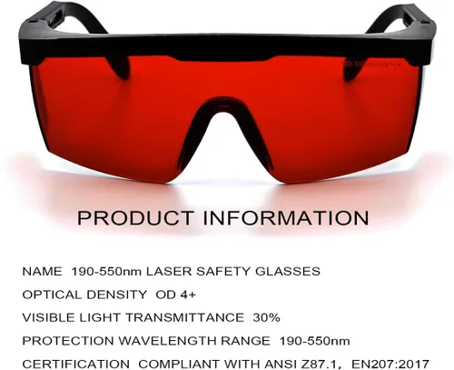 Vista 6 de FreeMascot OD 4+ 190nm-550nm Gafas de seguridad láser de longitud de onda para luz láser típica de 405nm, 445nm, 450nm, 520nm, 532nm