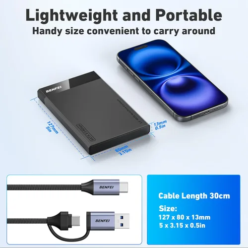 Vista 6 de BENFEI Caja externa para disco duro de 2.5 pulgadas SATA a USB sin herramientas (6Gbps, optimizado para SSD, compatible con UASP SATA III)