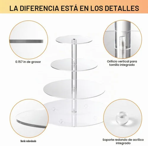 Vista 6 de Boxalls Soporte para cupcakes, soporte redondo de 4 niveles para cupcakes, torre transparente de pastelería de postres para bodas, cumpleaños