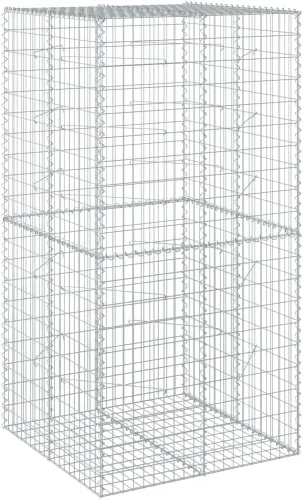 Vista 23 de vidaXL Cesta de gavión con tapa, 39.4 x 19.7 x 39.4 pulgadas, hierro galvanizado rectangular, resistente a la intemperie, montaje sin herramientas
