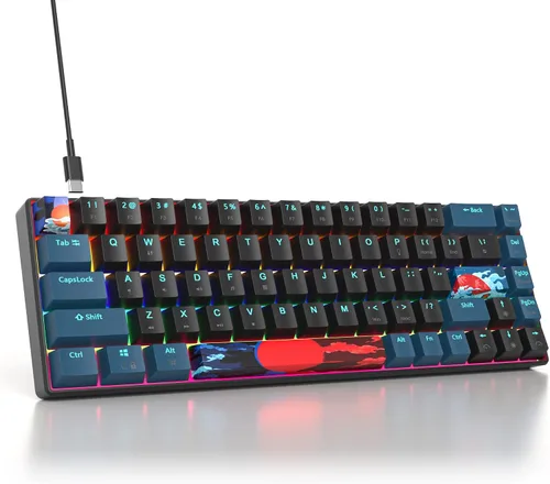 Vista 16 de Protable - Teclado mecánico para juegos al 60%, mini compacto RGB retroiluminado 61 teclas, teclado de oficina con cable con interruptor rojo
