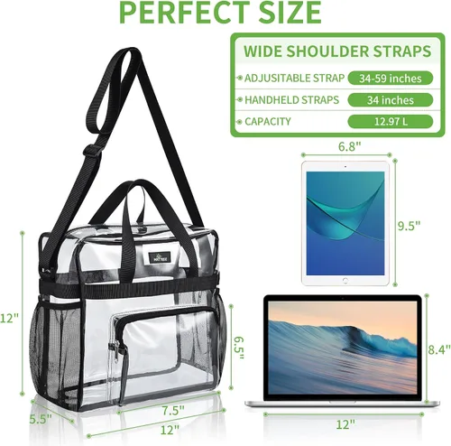 Vista 78 de MAY TREE Bolsa transparente para eventos en estadios de 12 x 6 x 12 pulgadas, bolsa de almuerzo transparente con correas reforzadas para trabajo