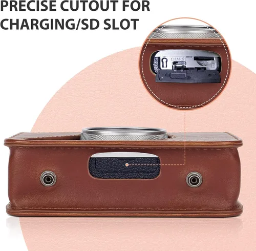 Vista 3 de Phetium Funda protectora compatible con Fujifilm Instax Mini EVO Hybrid Instant Camera-Bolsa de piel sintética con correa ajustable para el hombro