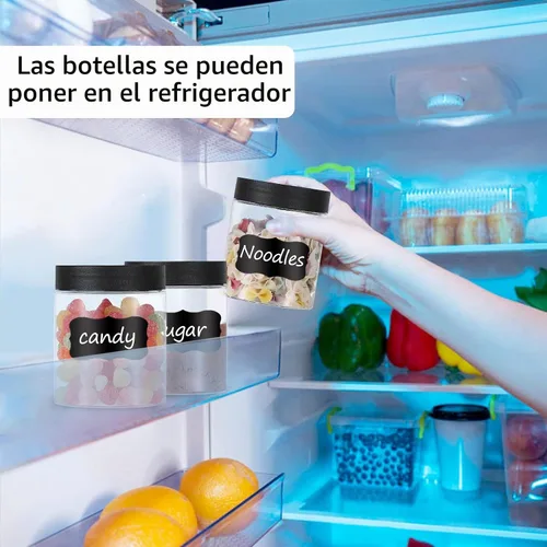 Vista 3 de OUSHINAN 48 frascos de plástico de 8 onzas con tapas de rosca, etiquetas, recipientes redondos vacíos rellenables para almacenar alimentos secos