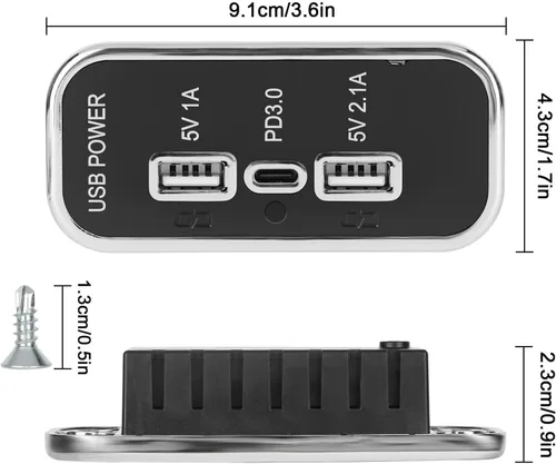 Vista 5 de Linkstyle Toma de corriente USB de 12 V, doble USB A y USB C de 18 W, panel de enchufe de cargador rápido con luz LED para montaje empotrado