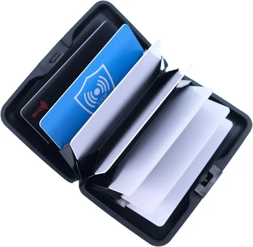 Vista 4 de Mini cartera de aluminio RFID para tarjetas de crédito, funda rígida de metal delgado para tarjetas de visita para mujeres y hombres, CCW037, Moderno