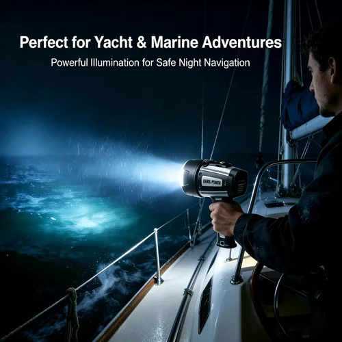Vista 3 de Durapower Foco Recargable, Foco de Mano Super Brillante Impermeable IP68, Foco de Alta Potencia LED Portátil para Caza Marina, Barco, Camping