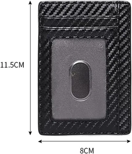 Vista 5 de CCBUY Carteras delgadas de cuero para hombres y mujeres, tarjetero de identificación de crédito, monedero, cartera de fibra de carbono mini
