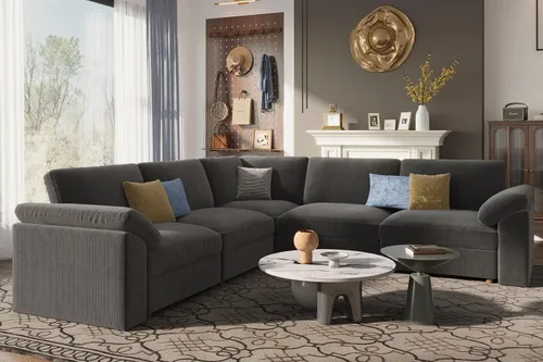 Vista 55 de EASE MOOSE Sofá modular verde seccional de gran tamaño en forma de L Pana verde