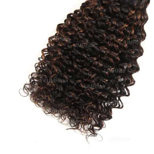 Vista 5 de Cabello humano rizado con reflejos marrones a granel para trenzar microtrenzas, cabello humano a granel, húmedo y ondulado, sin trama, cabello