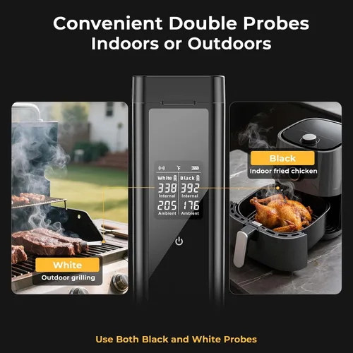 Vista 12 de BlueSwan Termómetro digital Bluetooth para carne, termómetro inalámbrico de 820 pies de alcance con 2 sondas de color con aplicación para parrilla