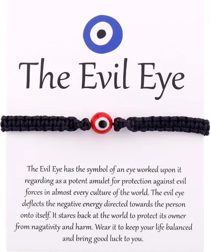 Vista 6 de SUMMER LOVE Handmade Jewelry Evil Eye Bracelets with Card,Black Red String Bracelets Kabbalah Protection Luck Amulet for Women Men Friends Pulseras