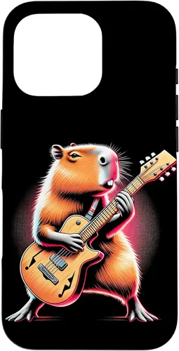 Vista 20 de iPhone 16 Capybara Playing Guitar Like A Rocker Guitarist Rock'n Roll Case