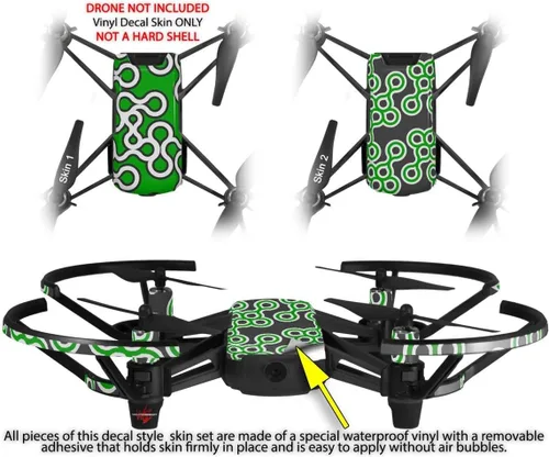 Vista 2 de Skin Decal Wrap 2 Pack para DJI Ryze Tello Drone Locknodes 03 Green Drone no incluido