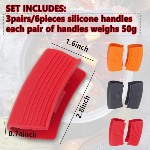 Vista 5 de 6 soportes de silicona para mango caliente, cubierta para ollas, funda antideslizante para ollas, resistente al calor, mango para utensilios