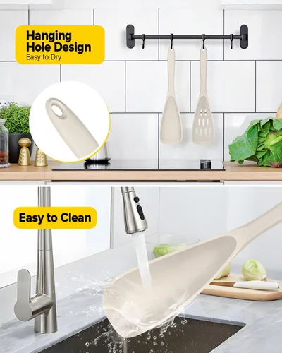 Vista 6 de BUNDLEPRO Cucharas de cocina de silicona para utensilios de cocina Caqui