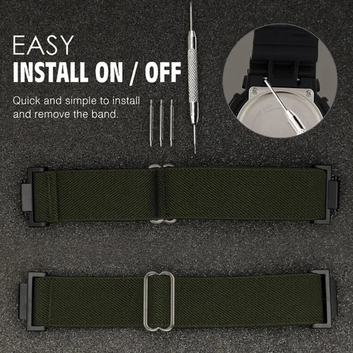 Vista 2 de Abanen Correas de reloj elásticas de nailon para Casio G-SHOCK DW-56008900, correa elástica con conector de acero inoxidable para Casio