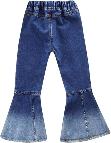 Vista 3 de MODNTOGA Pantalones de mezclilla para niñas bebés, pantalones acampanados vintage, pantalones acampanados para niños, ropa occidental para niñas