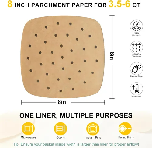 Vista 2 de Numola - Papel pergamino perforado para freidoras de aire, 100 piezas de papel cuadrado de bambú compatible con Philips, Cozyna, Secura, NuWave