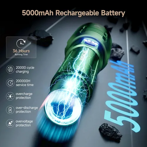 Vista 6 de SKYFIRE 1376 linternas LED con lente de encendido, recargable de 2000 lúmenes altos, luz de flash zoomable, 5 modos, impermeable, IPX6, potente