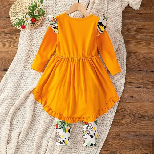Vista 3 de TBUIALL Ropa para niñas pequeñas, conjunto de pantalones de flores para bebé, manga larga, con volantes, vestido floral para niña pequeña