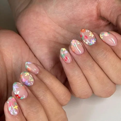 Vista 15 de Uñas postizas a presión de almendra marrón, medianas con diseños de leopardo y purpurina, uñas postizas en forma de almendra otoñal, uñas acrílicas