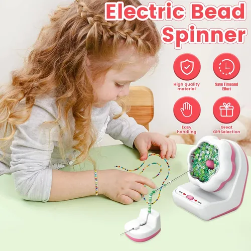 Vista 2 de Spinner eléctrico de cuentas de arcilla con base, Spinner de cuentas de arcilla para hacer pulseras con 2 agujas, máquina giratoria de cuentas