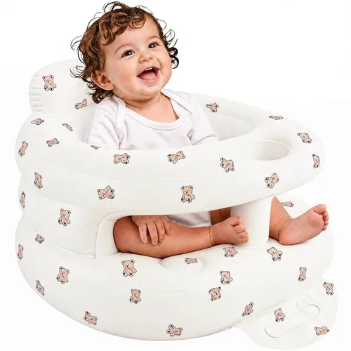 Vista 17 de Asiento inflable para bebé de 3 a 36 meses, silla de bebé con cerca y bomba de aire incorporada, asiento de piso inflable para bebé con soporte