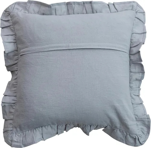 Vista 3 de Creative Co-Op Almohada de algodón y lino con rayas bordadas y volantes, azul